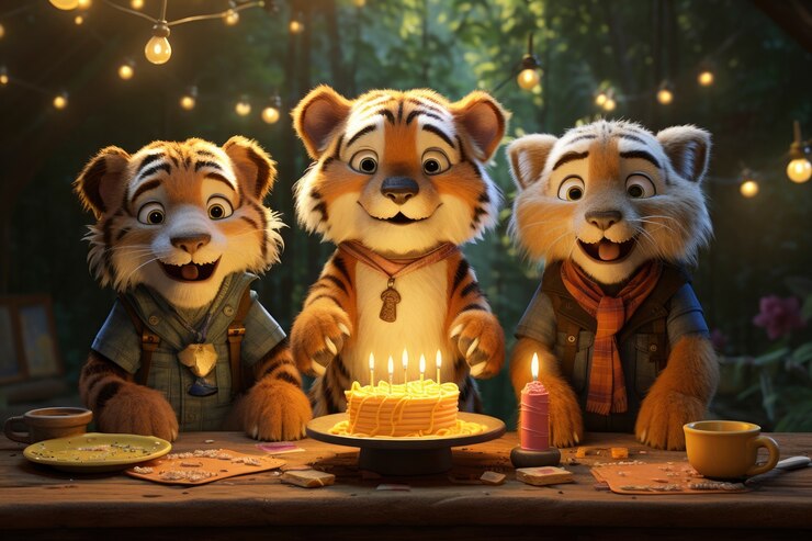 Foto grátis renderização 3d de animal da floresta fazendo uma festa.