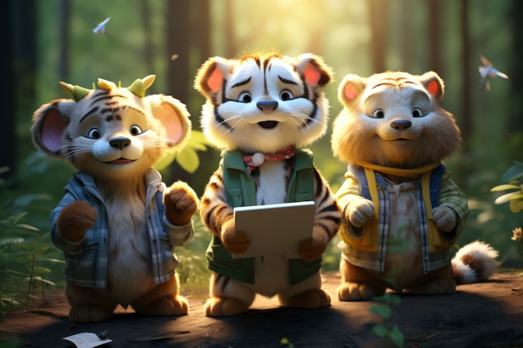 Foto grátis renderização 3d de animal da floresta usando laptop