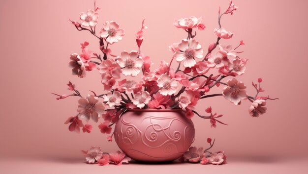 Renderização 3D de arranjo floral rosa