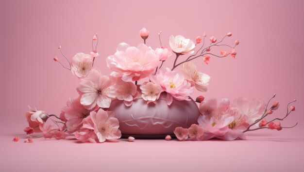 Renderização 3D de arranjo floral rosa