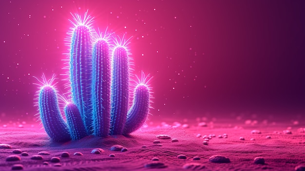 Foto grátis renderização 3d de cactos de néon vibrantes no deserto.