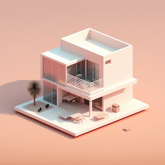 Renderização 3d de casa isométrica