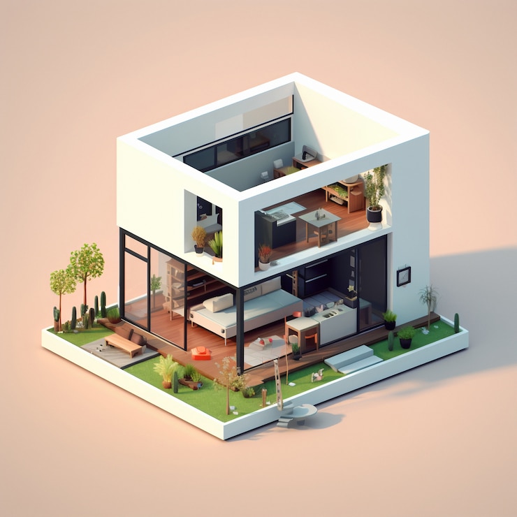 Foto grátis renderização 3d de casa isométrica