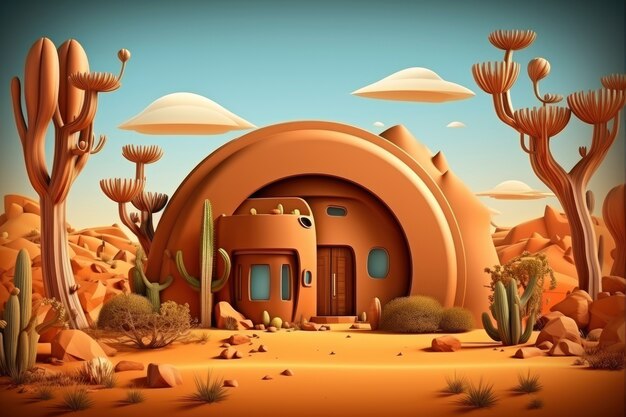 Foto grátis renderização 3d de casa no deserto