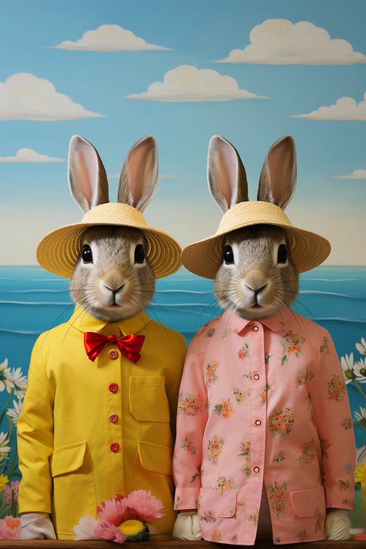 Foto grátis renderização 3d de coelhos de páscoa vestidos