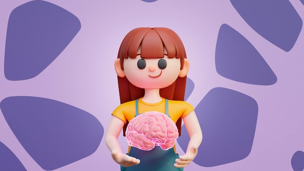 Renderização 3D de criança segurando cérebro