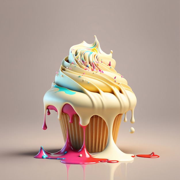 renderização 3D de cupcake derretendo