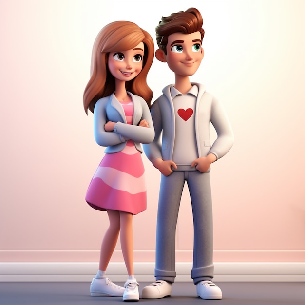 Renderização 3D de desenho animado como jovem casal