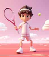 Foto grátis renderização 3d de desenho animado como menino jogando tênis
