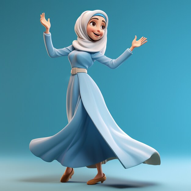 Renderização 3D de desenho animado como mulher em hijab