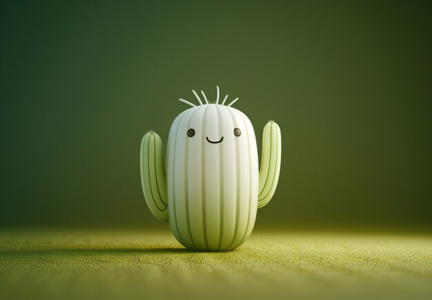 Renderização 3D de desenho animado de cacto com rosto amigável