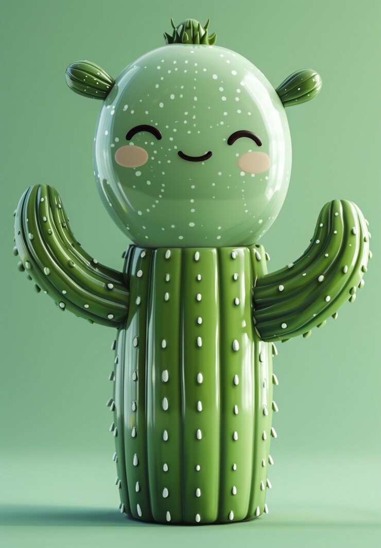 Foto grátis renderização 3d de desenho animado de cacto com rosto amigável