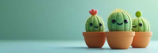 Renderização 3D de desenho animado de cacto com rosto amigável