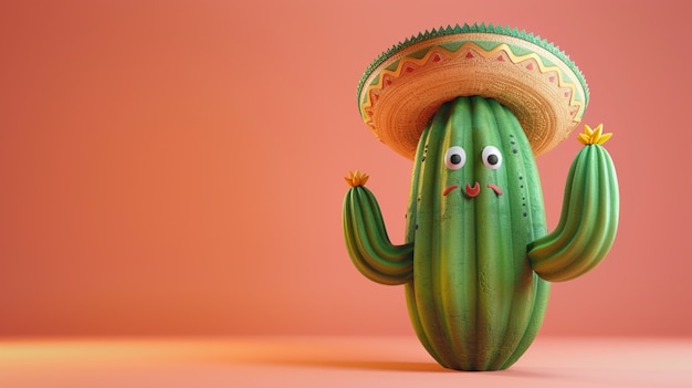 Renderização 3D de desenho animado de cacto com rosto amigável