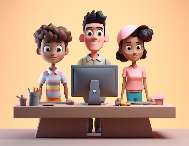 Foto grátis renderização 3d de desenhos animados como colegas trabalhando no computador