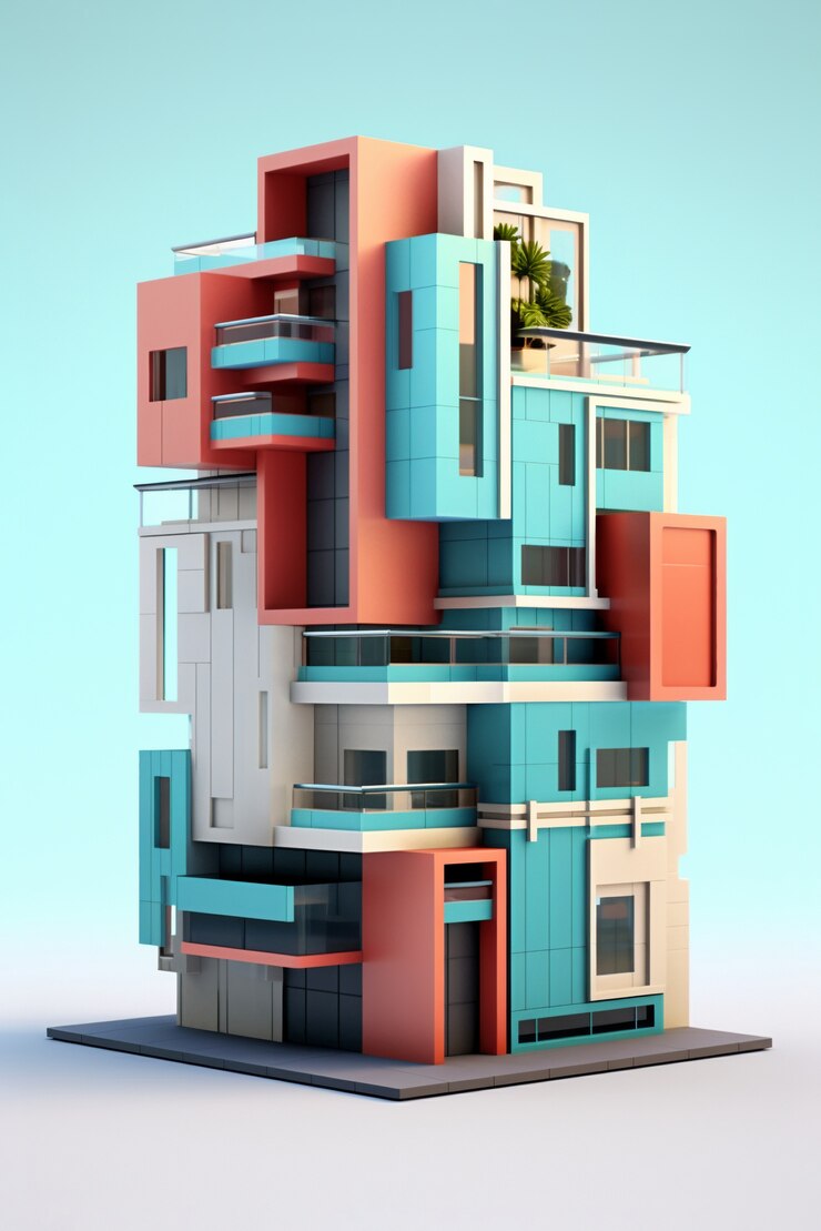 Foto grátis renderização 3d de edifício abstrato