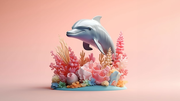 Renderização 3D de escultura de golfinho