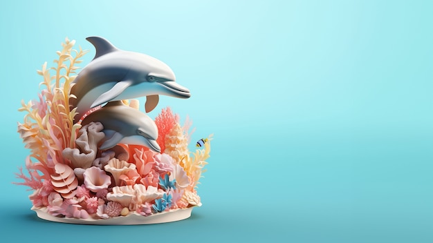 Renderização 3D de escultura de golfinho