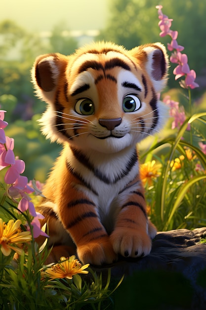 Renderização 3D de filhote de tigre