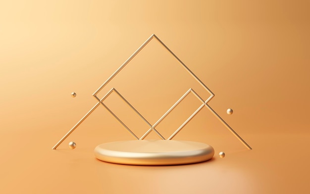 Renderização 3D de fundo de exibição de produto de pedestal mínimo de pódio de ouro redondo