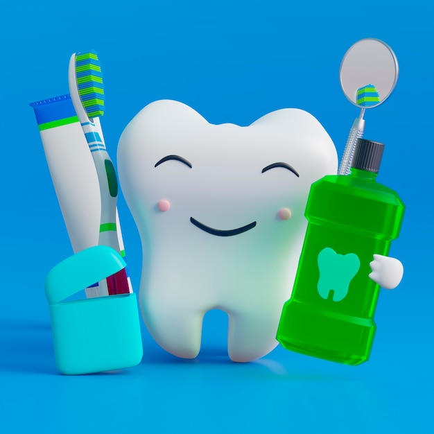 Renderização 3d de higiene dental