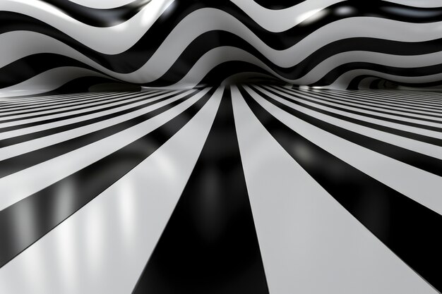 Renderização 3D de ilusão de ótica em preto e branco