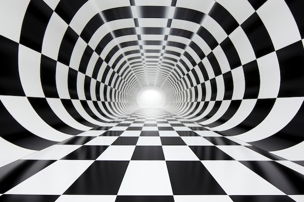 Renderização 3D de ilusão de ótica em preto e branco