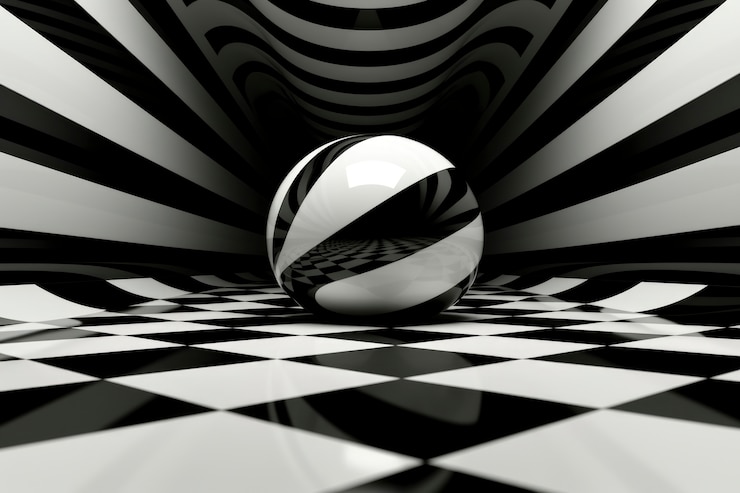 Foto grátis renderização 3d de ilusão óptica em preto e branco