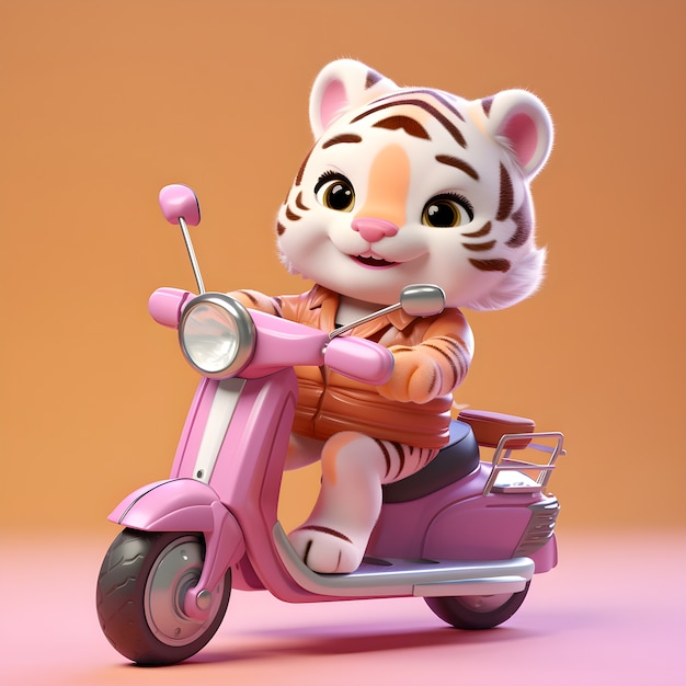 Foto grátis renderização 3d de jovem tigre em scooter