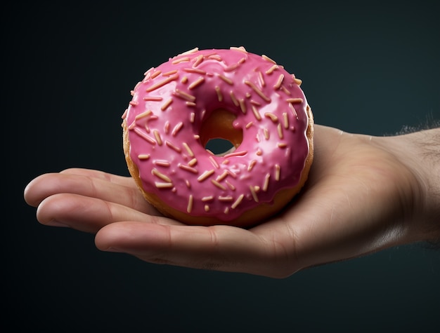 Renderização 3D de mão segurando donut