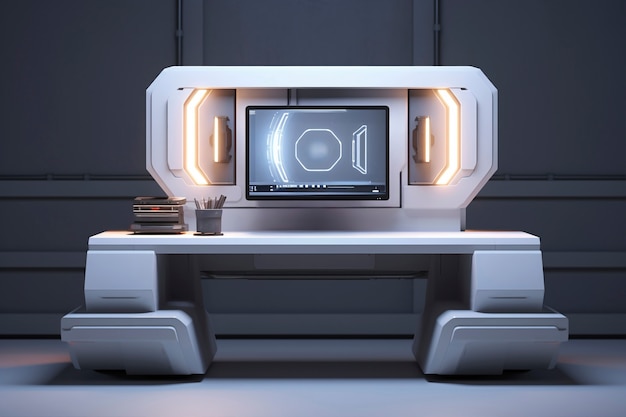 Foto grátis renderização 3d de mesa de computador futurista