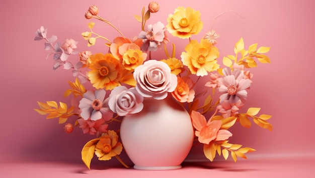 Foto grátis renderização 3d de papel como decoração de flores