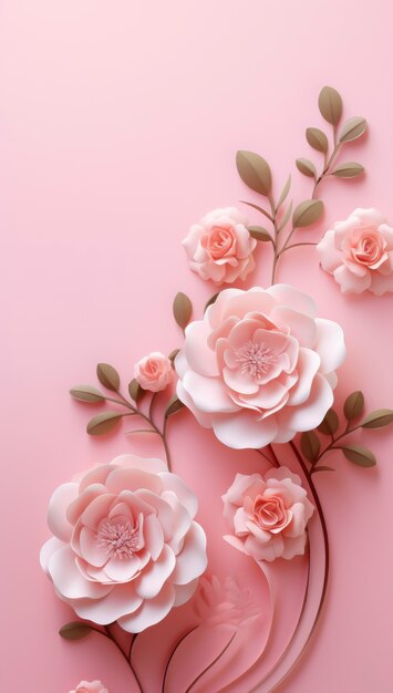 Renderização 3D de papel como decoração de flores