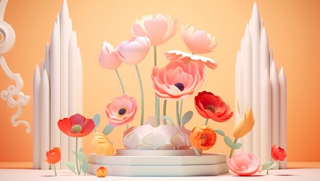 Renderização 3D de papel como decoração de flores