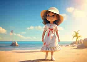 Foto grátis renderização 3d de personagem de criança na praia