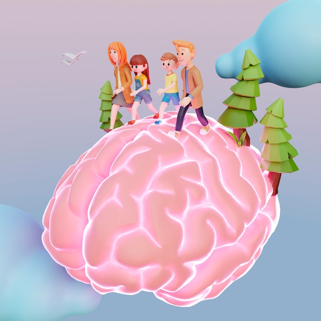 Foto grátis renderização 3d de pessoas andando no cérebro humano