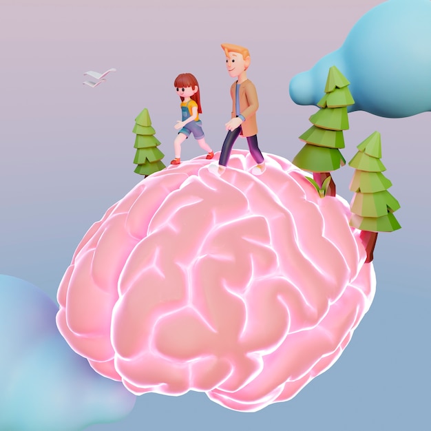 Renderização 3D de pessoas andando no cérebro humano