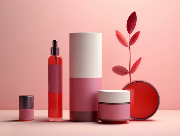 Renderização 3D de produtos de cuidados pessoais em rosa fondante