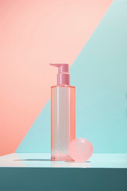 Renderização 3D de produtos de cuidados pessoais em rosa fondante