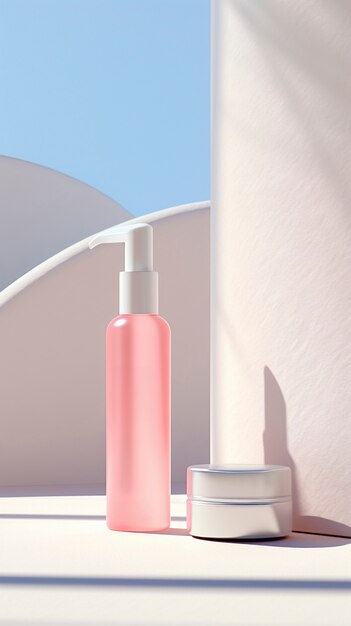 Renderização 3D de produtos de cuidados pessoais em rosa fondante