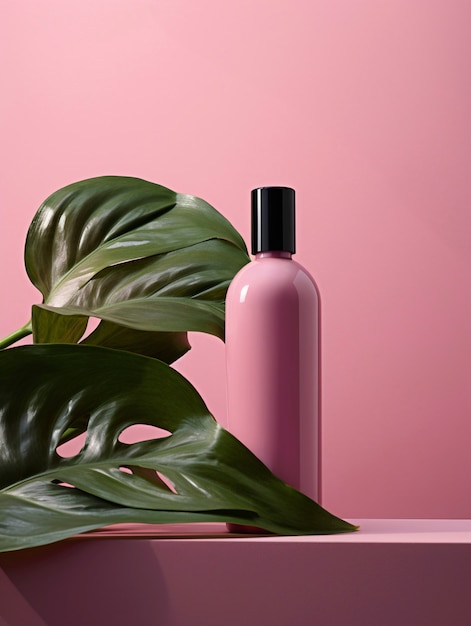 Renderização 3D de produtos de cuidados pessoais em rosa fondante