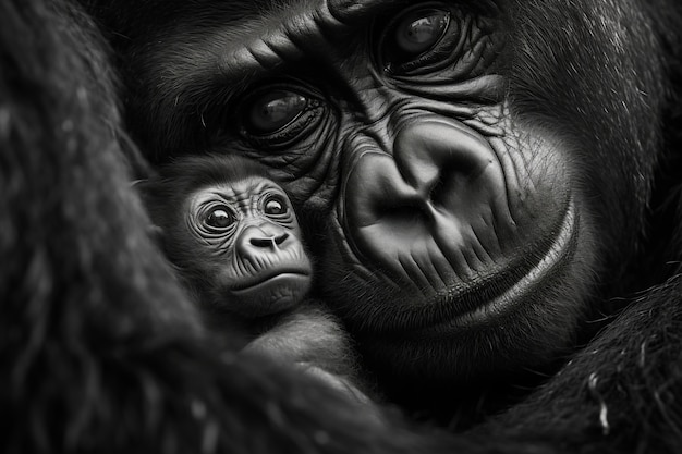 Foto grátis renderização 3d de retrato de gorila com bebê