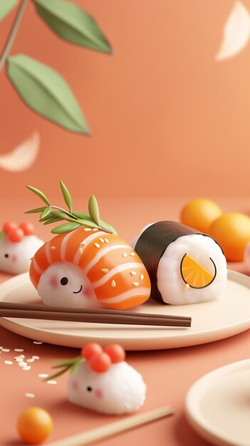Renderização 3D de sushi