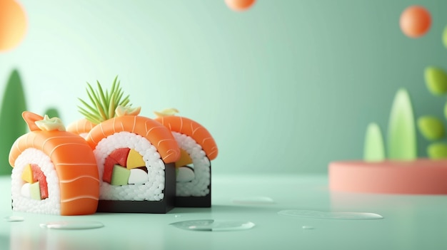 Renderização 3D de sushi