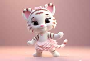 Foto grátis renderização 3d de tigre de desenho animado como bailarina