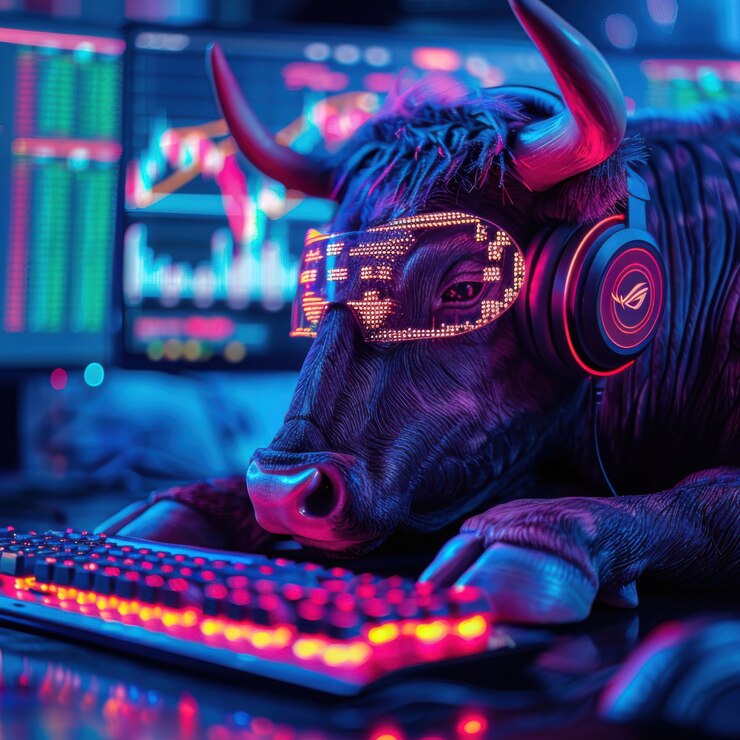 Foto grátis renderização 3d de touro de néon financeiro