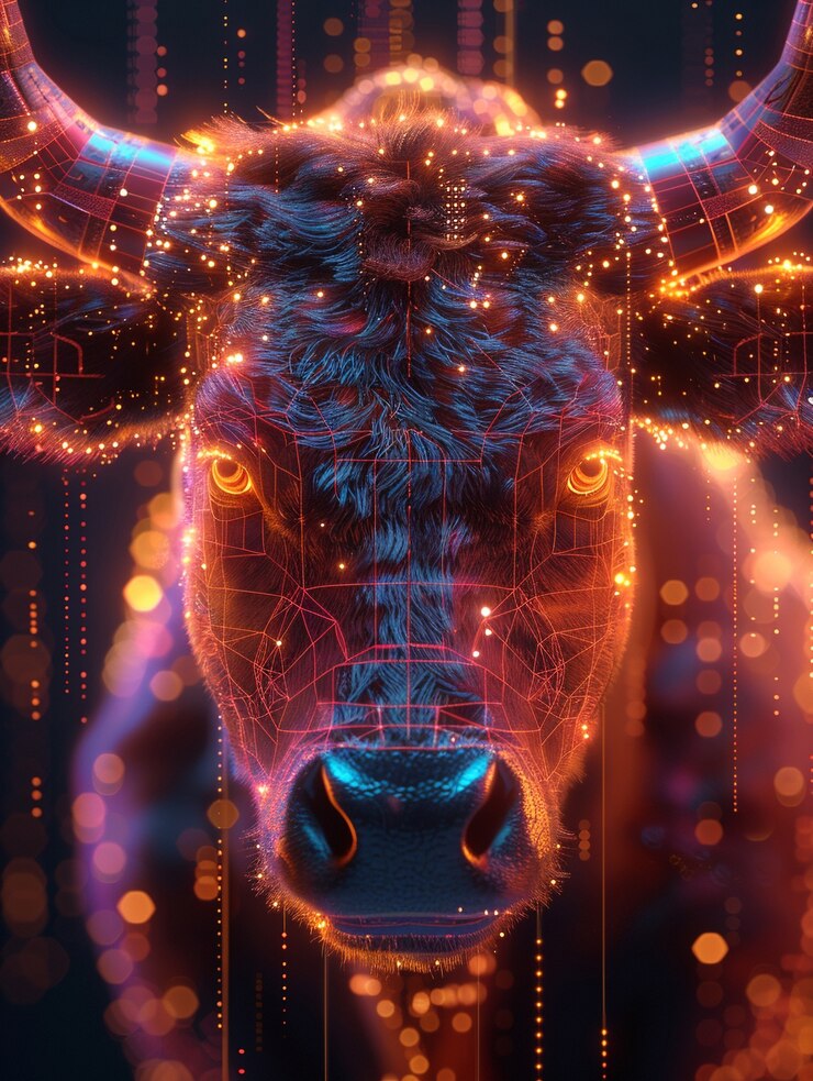 Foto grátis renderização 3d de touro de néon financeiro