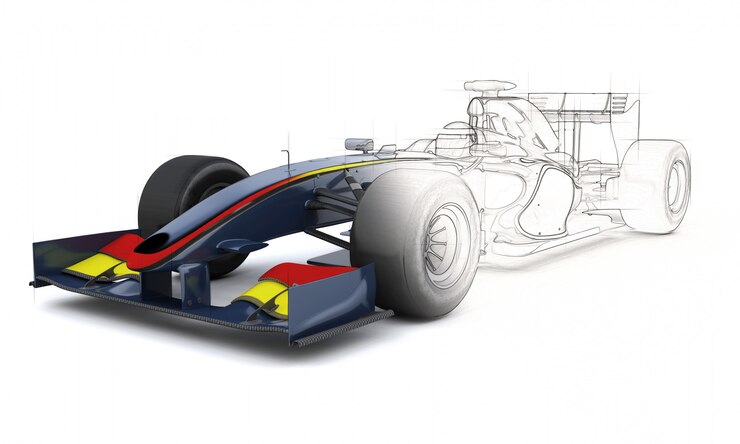 Foto grátis renderização 3d de um carro de corrida genérico com metade na visualização do esboço
