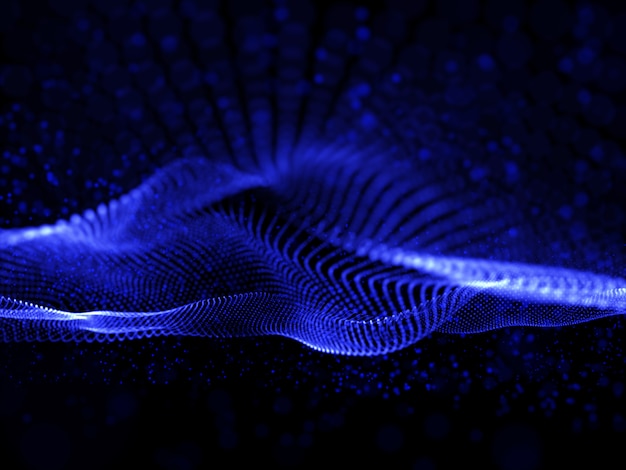 Renderização 3D de um fundo abstrato de comunicações com partículas cibernéticas fluindo