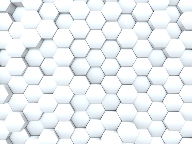 Renderização 3D de um fundo de uma parede de hexágonos de extrusão